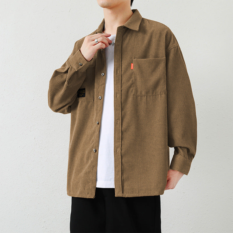 Men's Corduroy Long Sleeve Shirt Men's Spring And Autumn Loose Trend Cargo Casual Shirt Coat