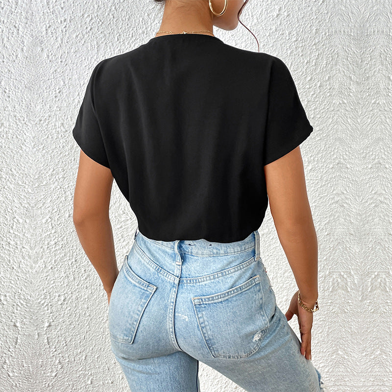 Summer New Fashion Women's Black Short Sleeve Style Onesie
