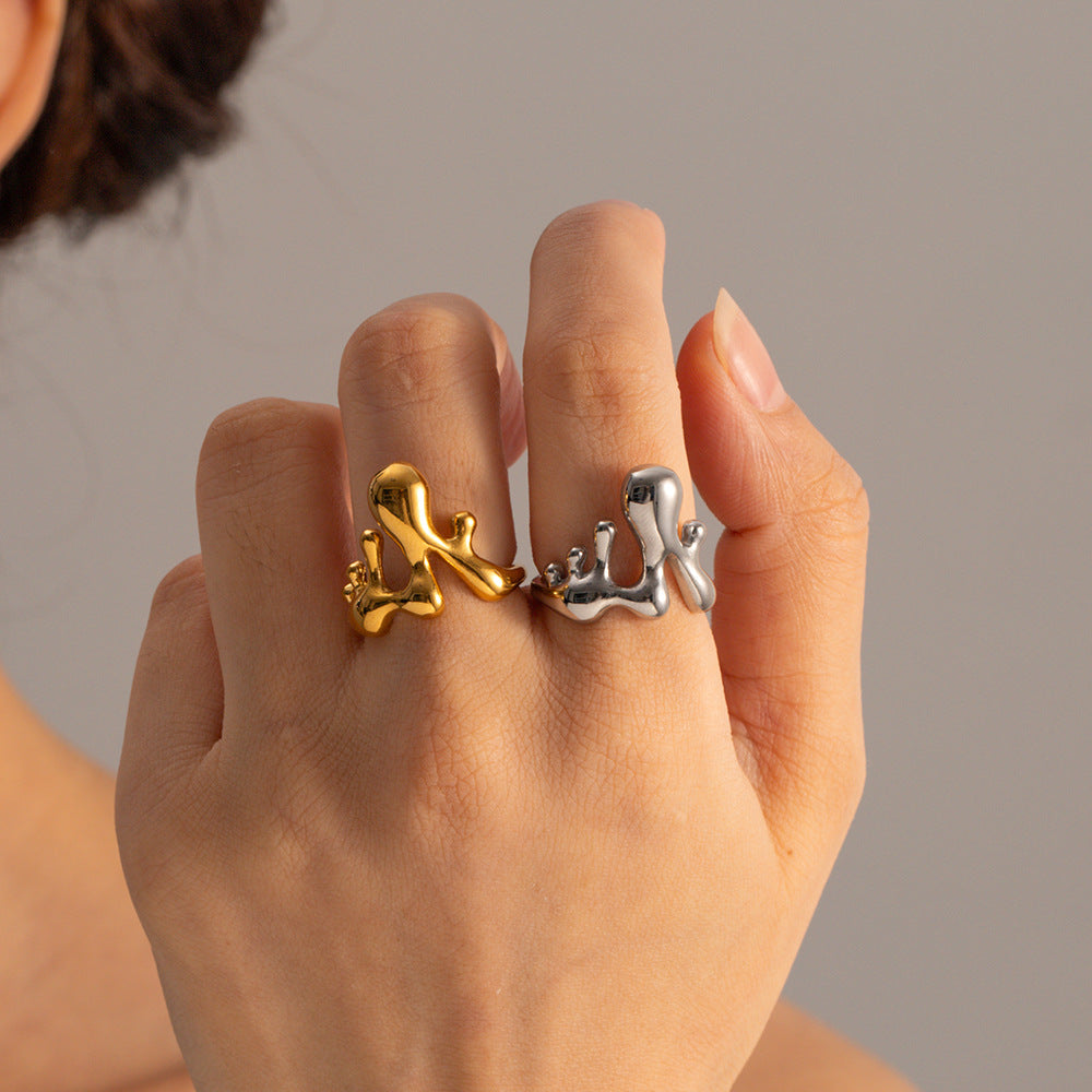 5pcs Fashion 18K Gold Stainless Steel Liquid Melt Ring Ring For Women