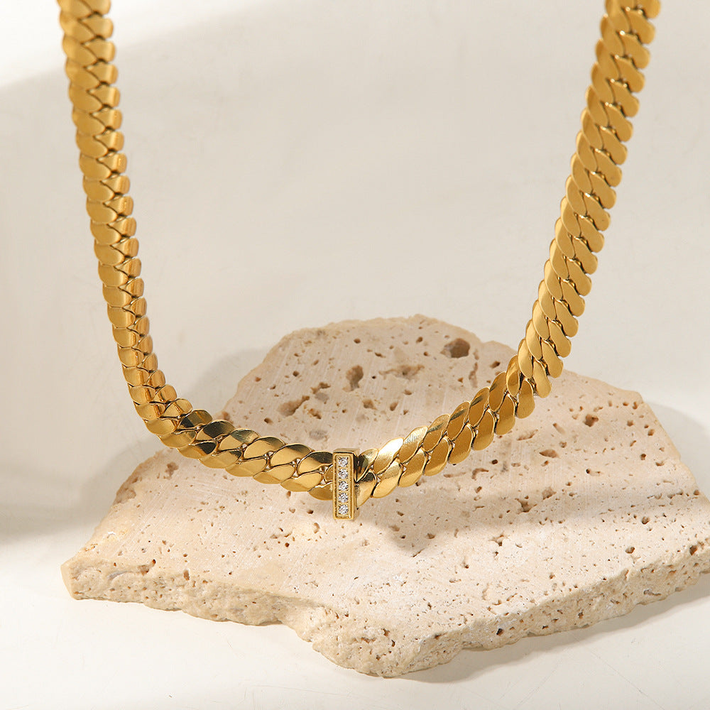 5pcs Gold-Plated Titanium Steel Does Not Fade Necklace Female Light Luxury Niche Personality Hip Hop Simple Collar Bone Necklace