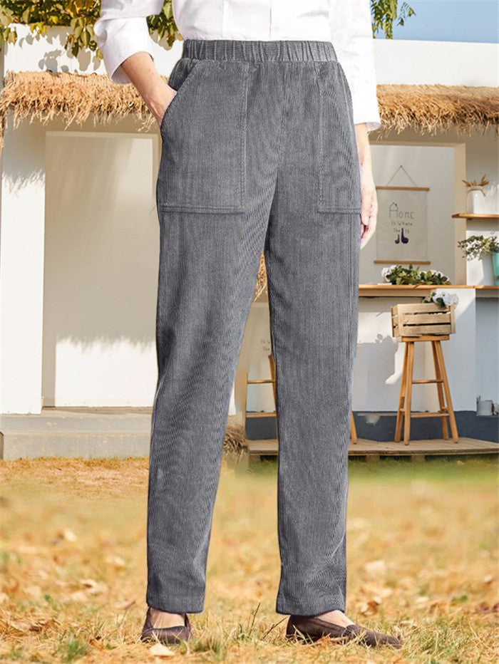 New Women's Clothing Solid Color Elastic Waist Striped Straight Leg Casual Pants