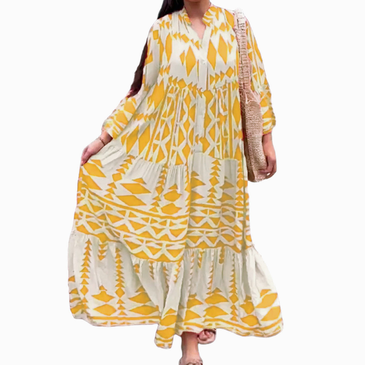 Large Size Women's Dress Autumn New Pullover Printed Bohemian Dress Women