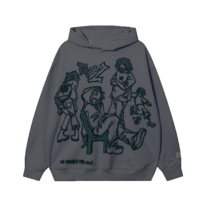 Y2K Graffiti Street Pink Casual Sports Hoodie Loose Cartoon Print Pullover Hoodie Hip Hop Men And Women