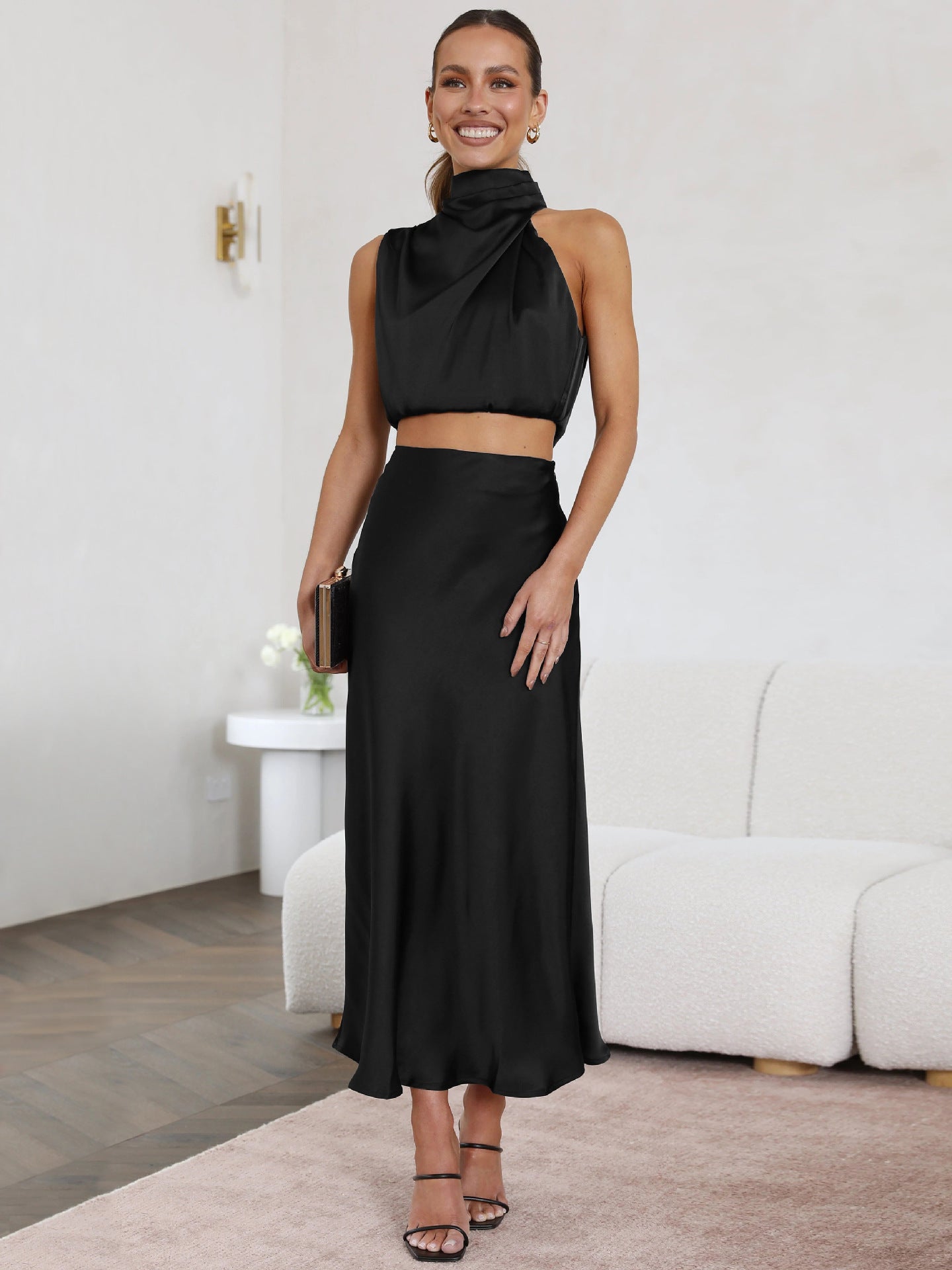 Summer Women's New Sexy Bib Top Hanging Half Skirt Casual Fashion Suit Evening Dress