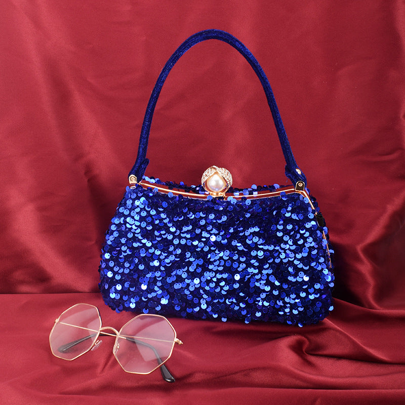 New Glitter Dinner Bag Ladies Hand Diamond Bag Dress Solid Color Shoulder Bag