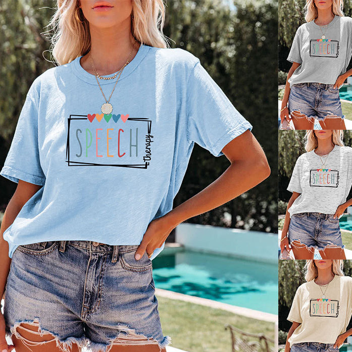 Women's Casual Crew-Neck T-Shirt Speech Therapy Loose Short Sleeves