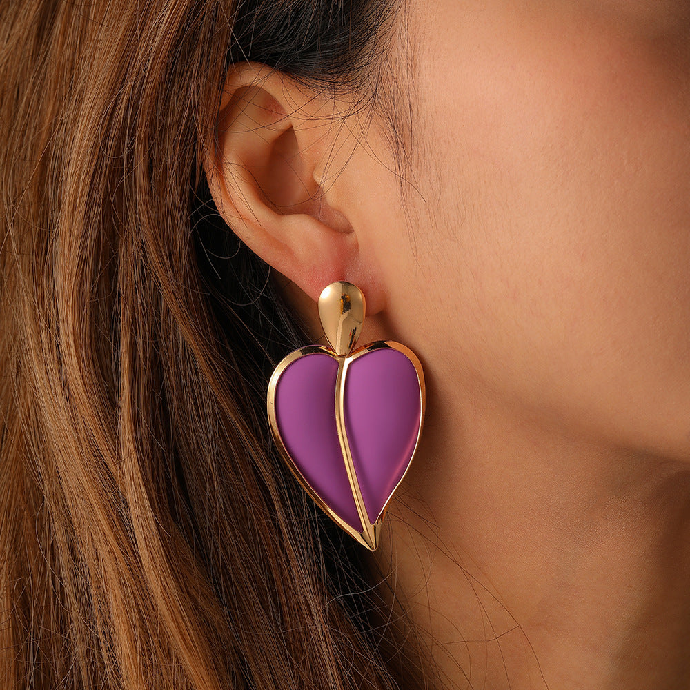 E-Commerce Sales Of New Fashion Trend Design Colorful Spray Paint Love Drops Double Earrings
