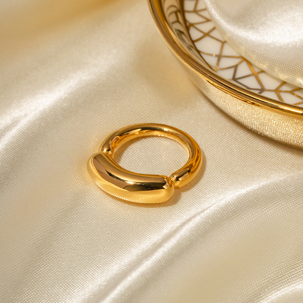 5pcs Style Solid Color 18K Gold Plated Stainless Steel Ring With All Trends Do Not Fade Niche Jewelry Ring