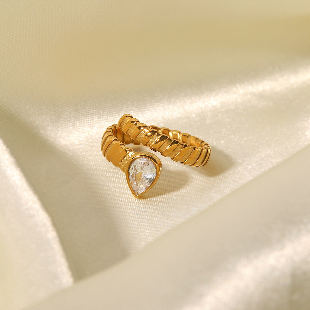 5pcs New Titanium Steel Love Ring 18K Gold Irregular Inlaid White Green Drop Zircon Open Ring
