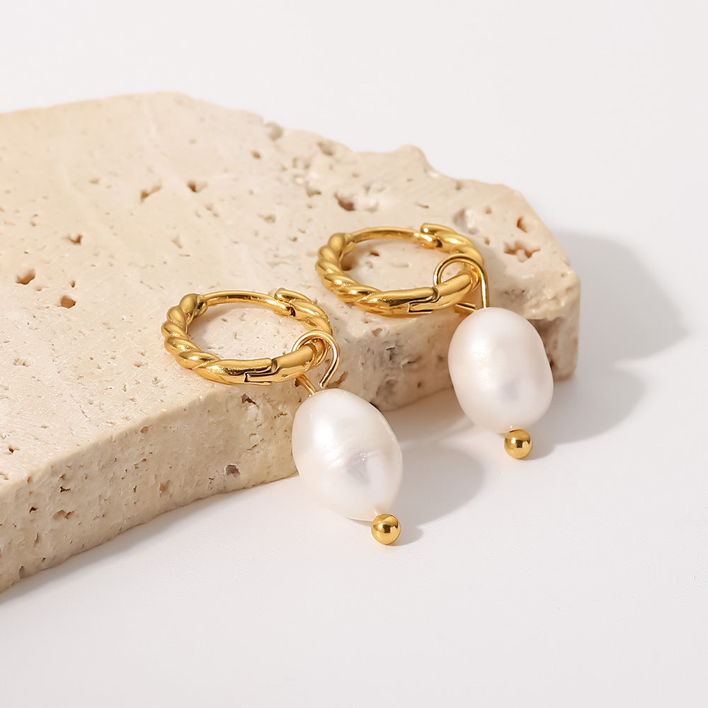 5pcs Light Pearl Twist Ring Earrings Stainless Steel 18Kpvd Gold Plated High Quality Jewelry Pendant Earrings Jewelry Women