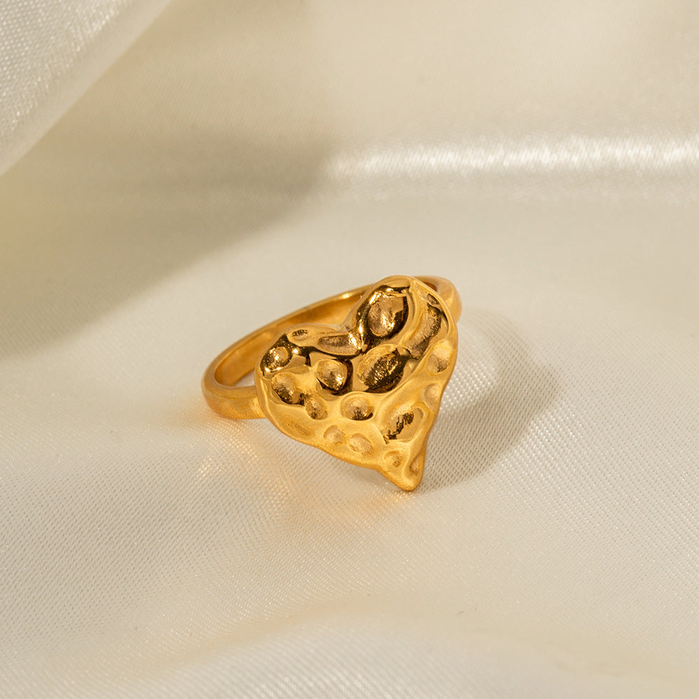 5pcs Ring Women's 18K Gold Stainless Steel/Hammer Lava Heart Ring Does Not Fade Design Ring