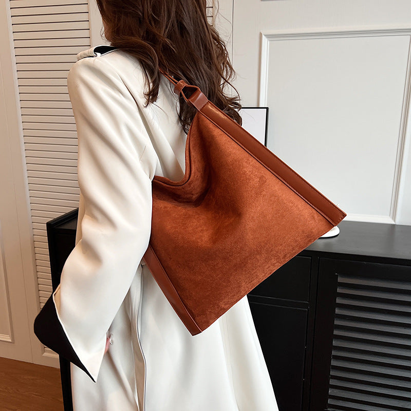 Fashion Bag Women's Casual Premium Sense Frosted Suede Simple Style Large Capacity All-In-One Commuter Shoulder Tote Bag