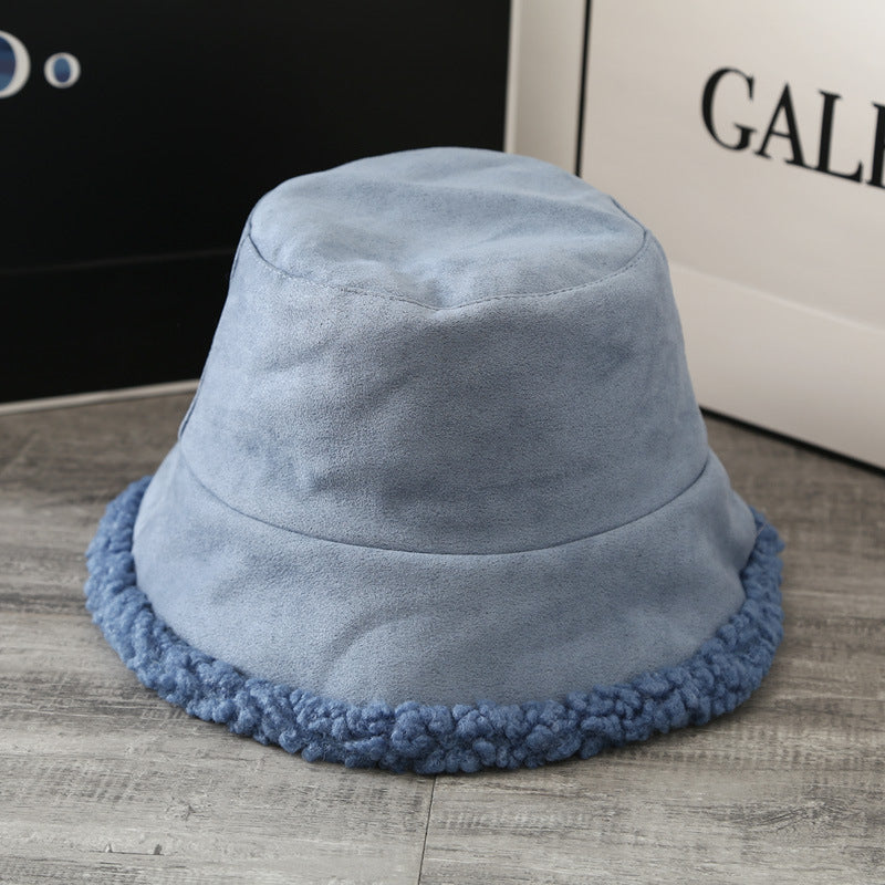 Double-Sided Hat Women's Japanese Lamb Hair Fisherman Hat Winter With Fluffy Deerskin Basin Hat Bucket Hat