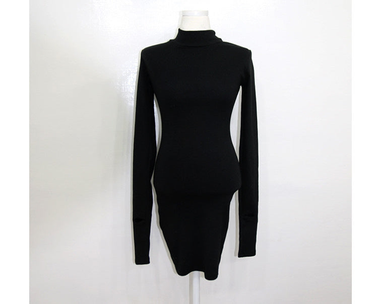 New Elegant Set Finger Sleeves Sexy Turtleneck Bag Hip Thickened Warm Winter Bottom Dress