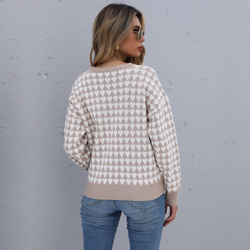 Autumn Winter Casual Women's Loose Long-Sleeved Fashion Love Women's Sweater