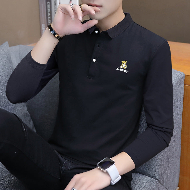 Autumn Cotton Men's Long Sleeve T-Shirt Men's Polo Shirt Casual Lapel Business Men's Clothing Base Shirt