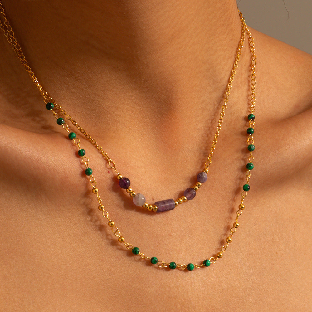 5pcs New Selling 18K Gold-Plated Stainless Steel Necklaces Inlaid With Turquoise Beads Necklace Women's Jewelry