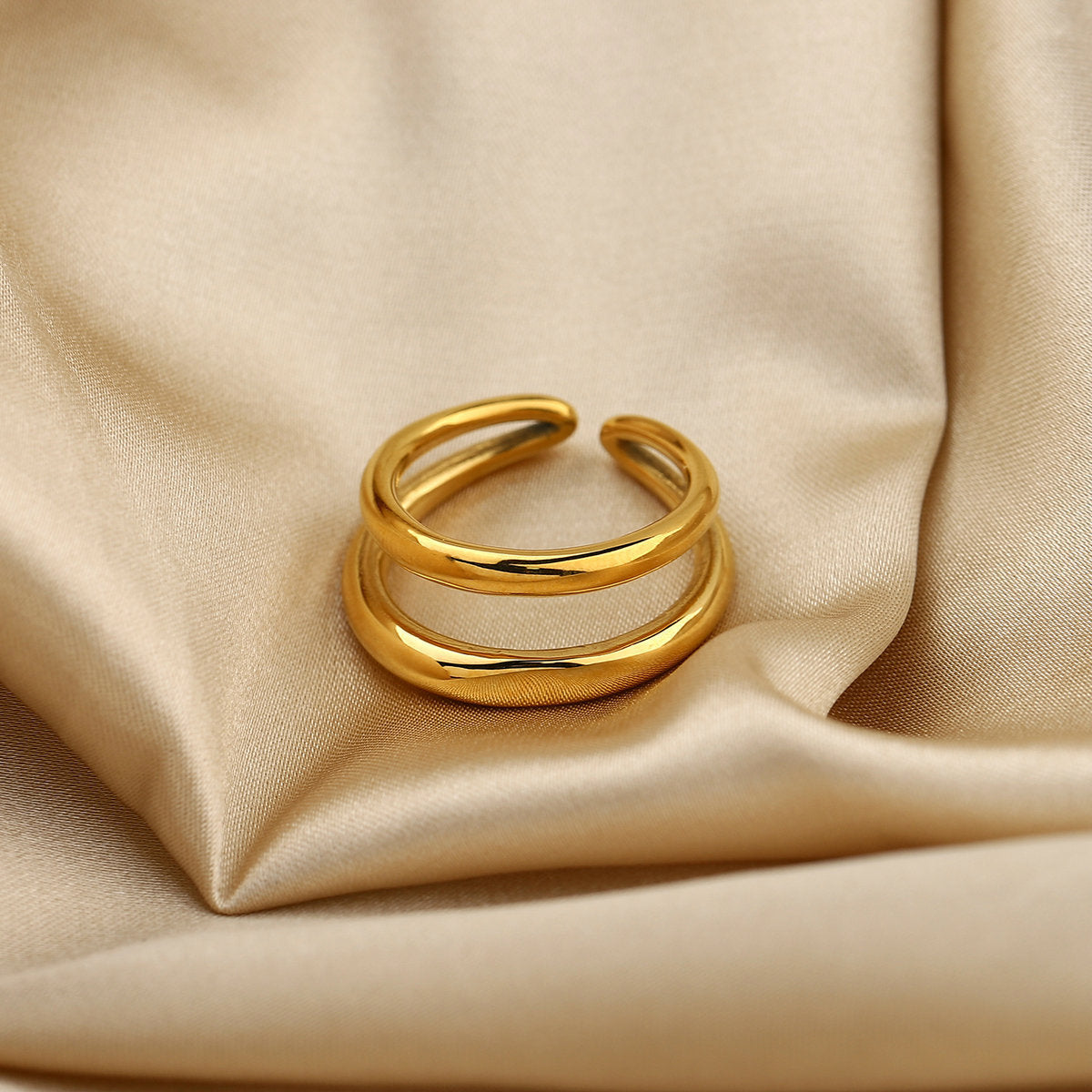 5pcs Stylish And Chic Titanium Steel Double Ring Anti-Jewelry 18K Gold Plated Stainless Steel Ring