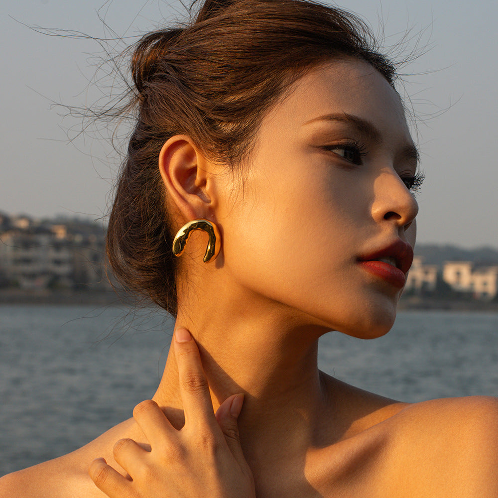 5pcs Gold Plated Stainless Steel Classic 18K Gold Stainless Steel Hammer Arch Earrings Women's Fashion Earring Accessories