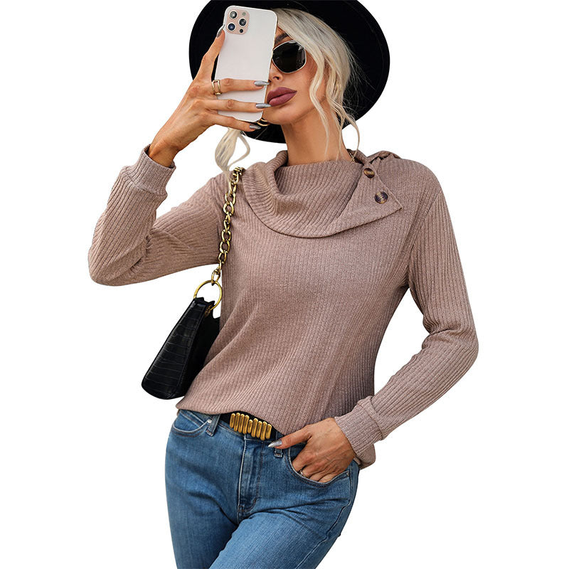 New Early Autumn New Pile Collar Shirt Long-Sleeved Slim-Fit Pullover Sweater