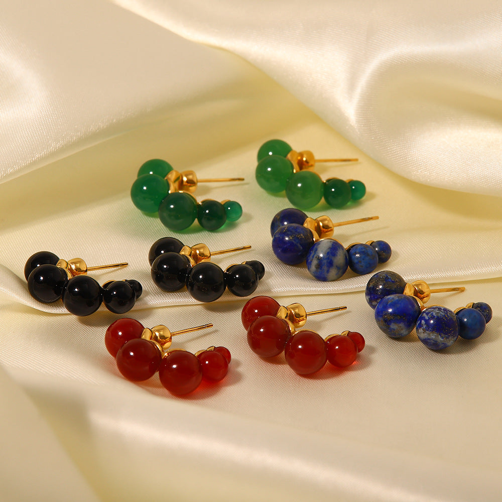 5pcs New Winter Titanium Steel Earrings 18K Gold Flower-Shaped Stainless Steel Lapis Lazare Pendant Earrings For Women