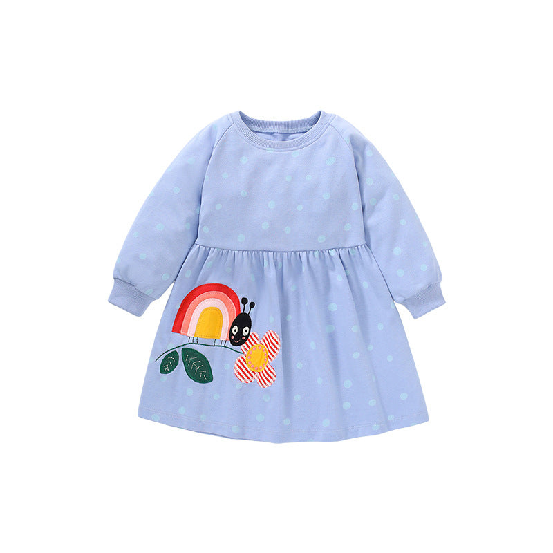 Girls Dress Autumn Long-Sleeved Children's Hoodie Pure Cotton Lovely Embroidered Children's Skirt