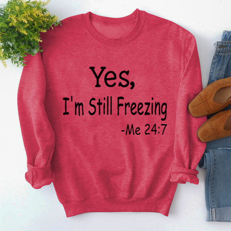 Pullover Simple Crew Neck Top Long Sleeve Yes I'M Printed Loose Hoodie