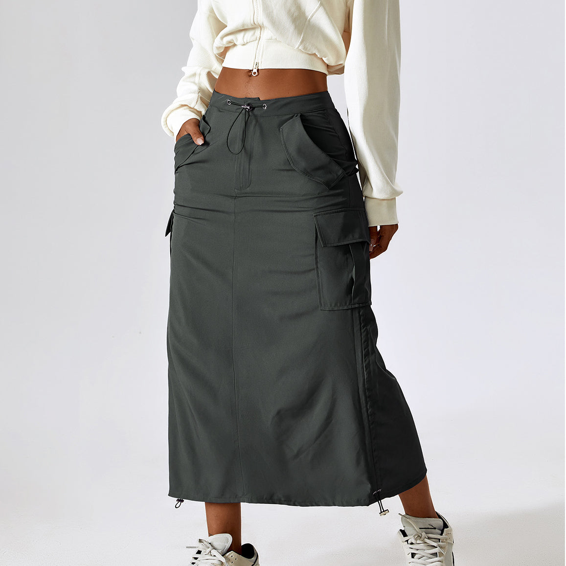 Vintage Cargo Skirt Waist Sports Casual Skirt Mid-Length Cargo Pocket Skirt