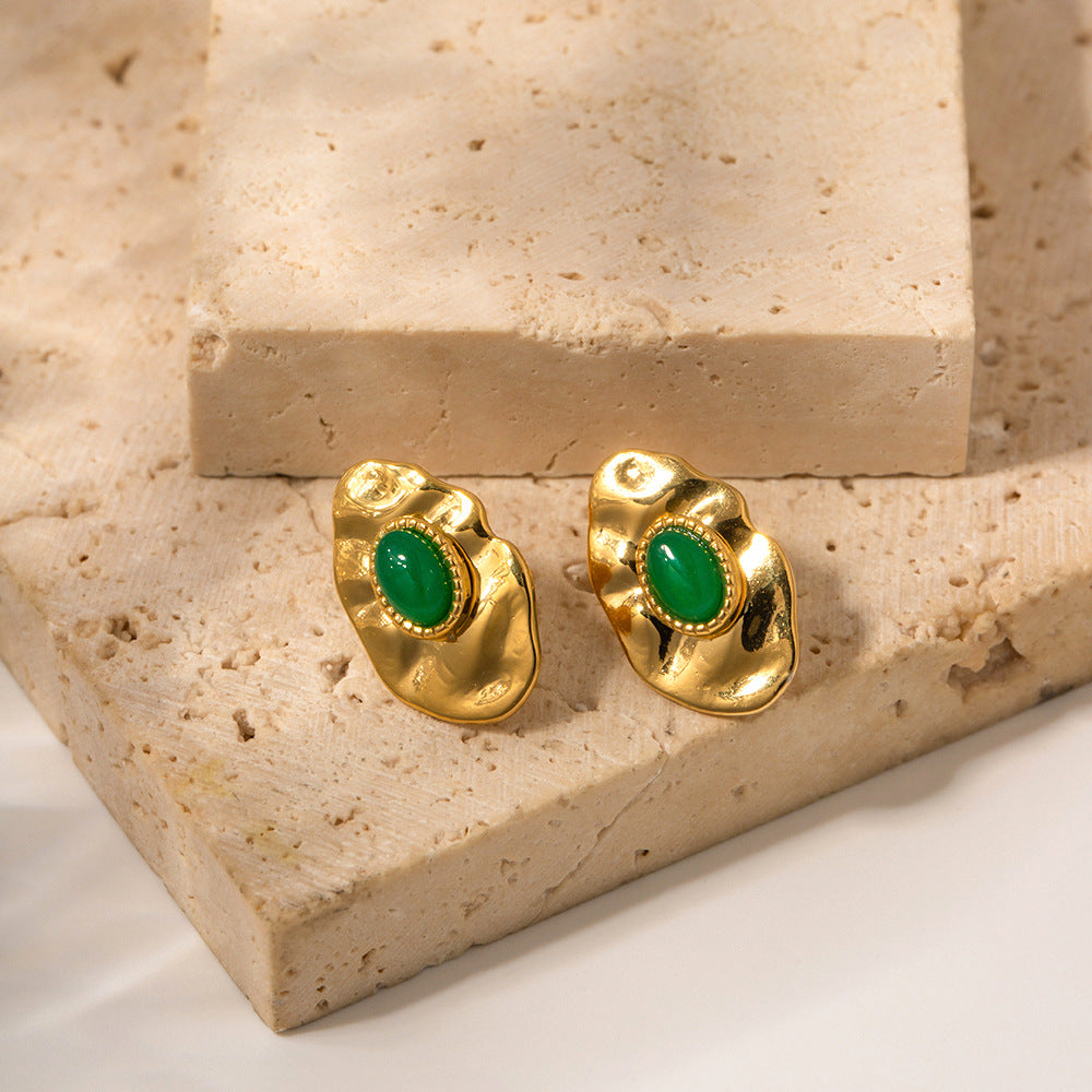 5pcs 18K Gold Plated Creative Irregularity Geometric Emerald Earrings Women's Fashion Earrings