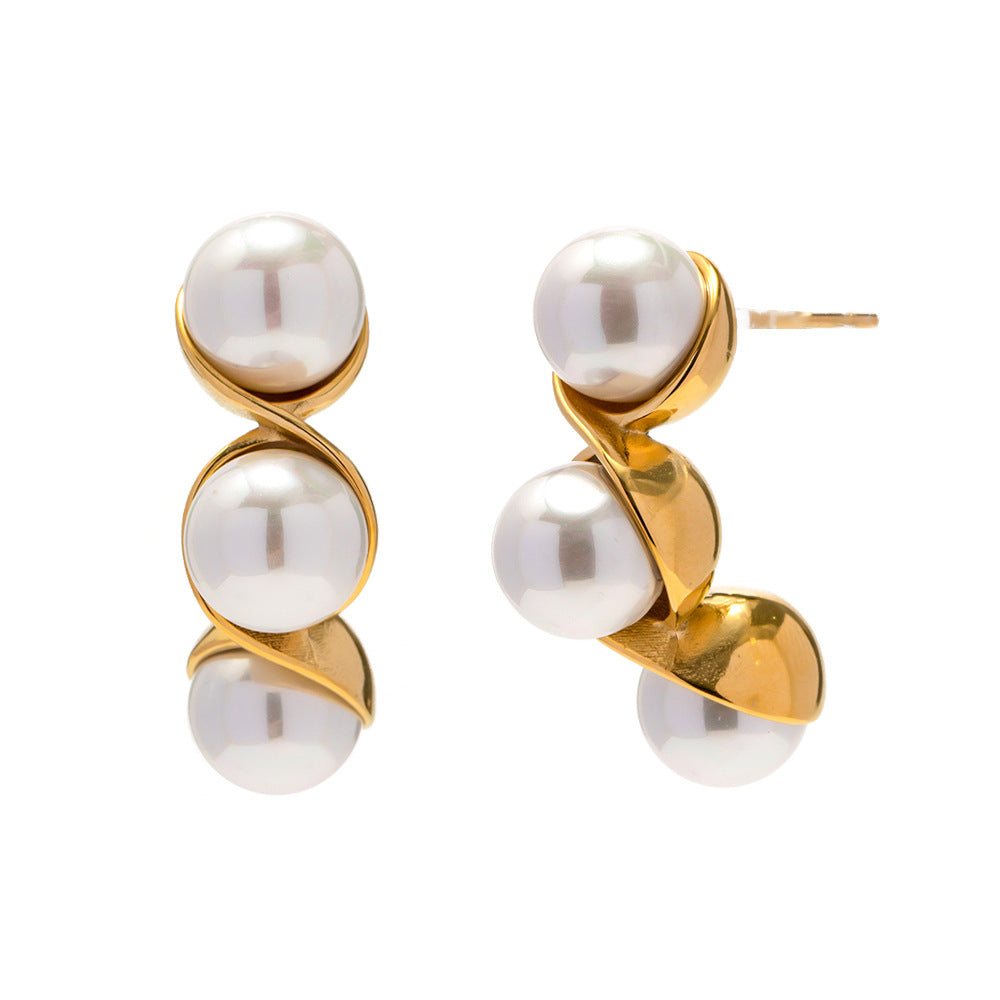 5pcs Accessories 16K Gold Plated 316L Stainless Steel Inlaid Pearl Earrings Temperament Fashion Earrings