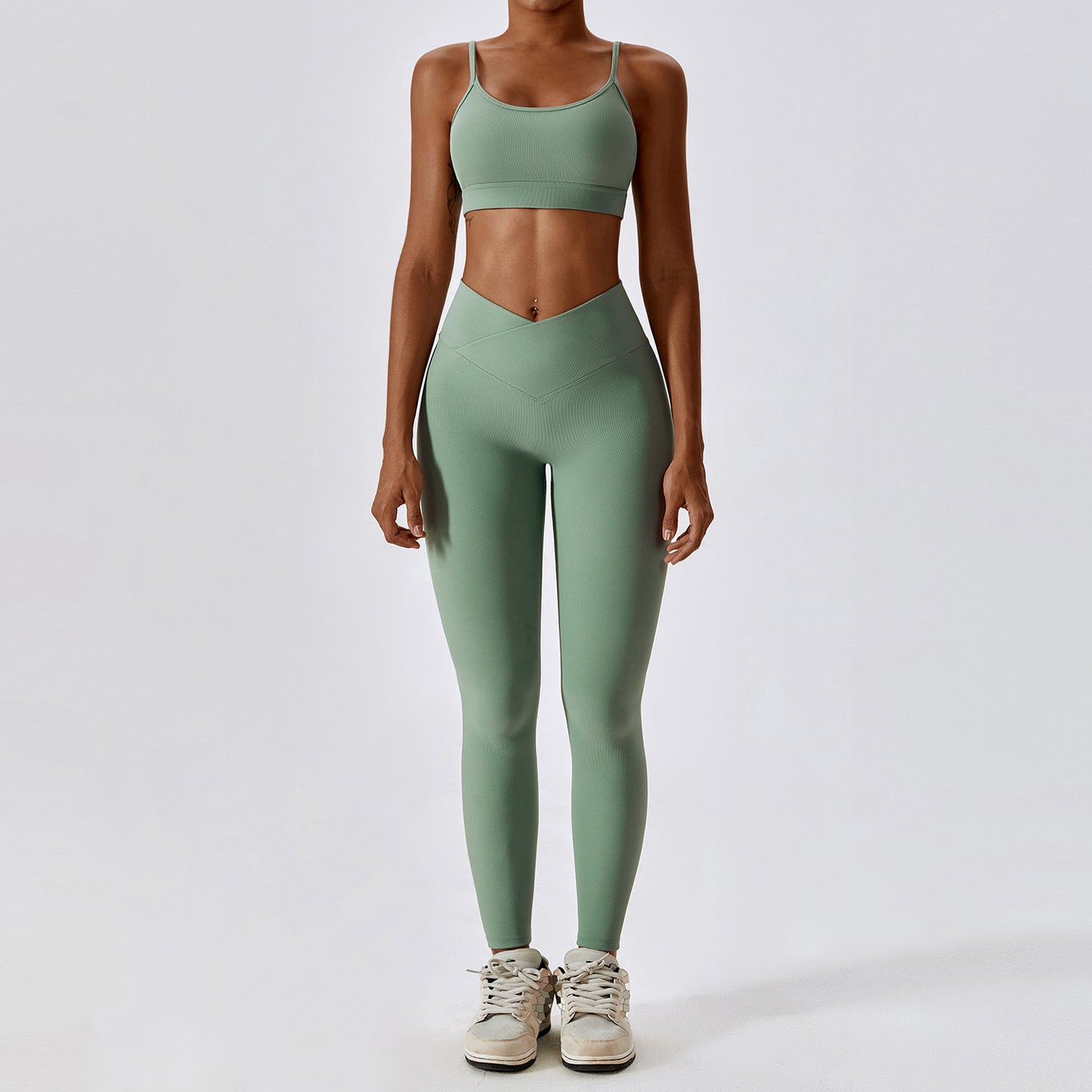 Zectron Thread Abdominal High Waist Beauty Back Yoga Set Quick Dry Gathering Hip Lift Tight Fitness Sports Set