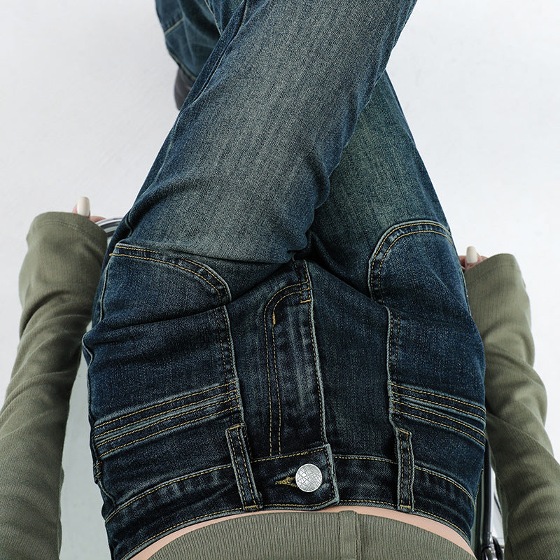 Vintage Micro-Flared Jeans For Women Autumn-Winter High-Waisted Slimming Stretch Spice Mop Horseshoe Pants