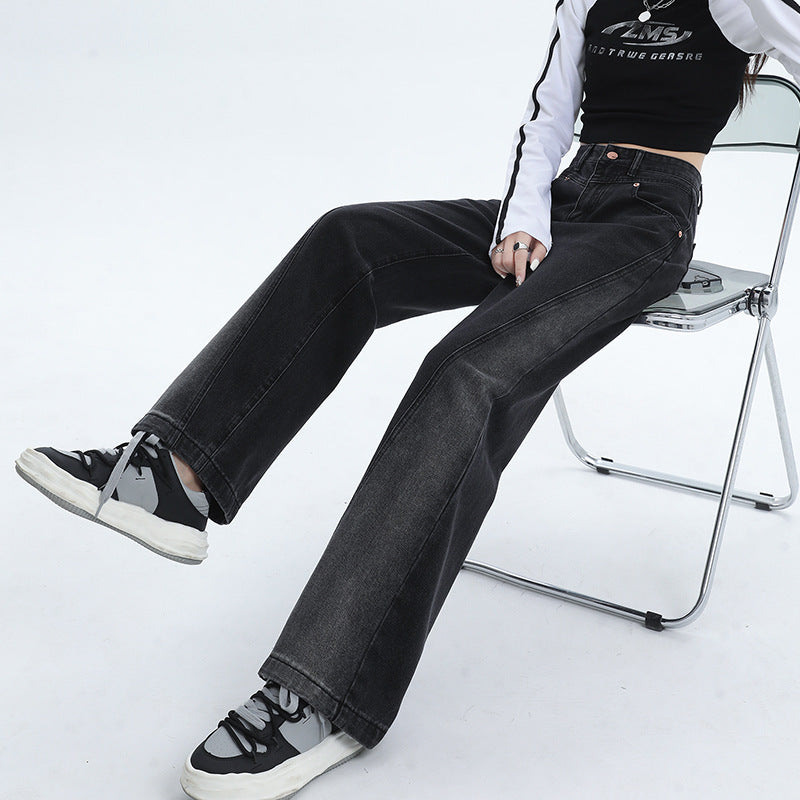 High-Waisted Wide-Leg Jeans For Women Loose-Looking Skinny Men Mopping Narrow Straight Leg Pants Autumn