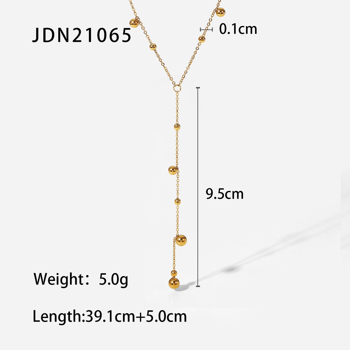 5pcs New 18K Gold Plated Long Fringe Bead Chain Necklace Stainless Steel Round Bead Fringe Hanging Necklace For Women Jewelry