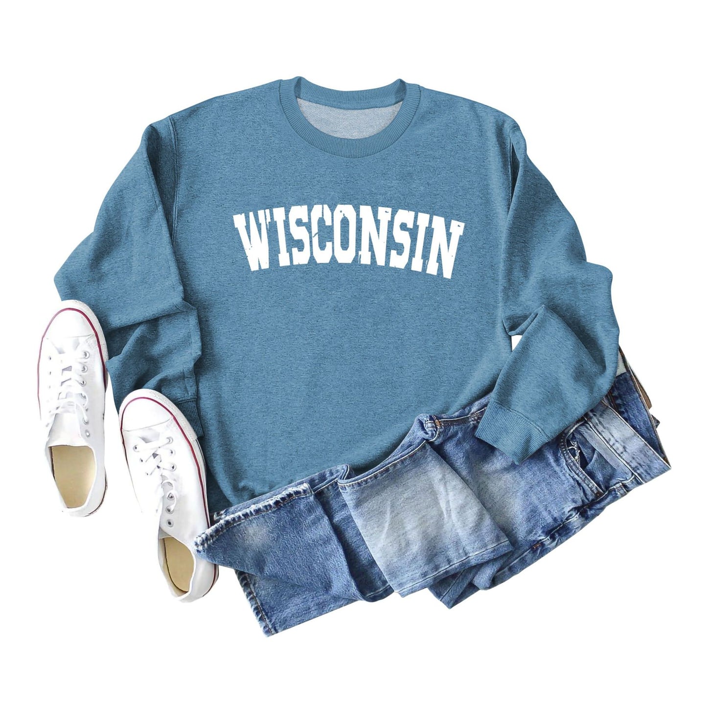 Women's Autumn And Winter Clothing Wisconsin Letter Print Casual Loose Round Neck Hoodie
