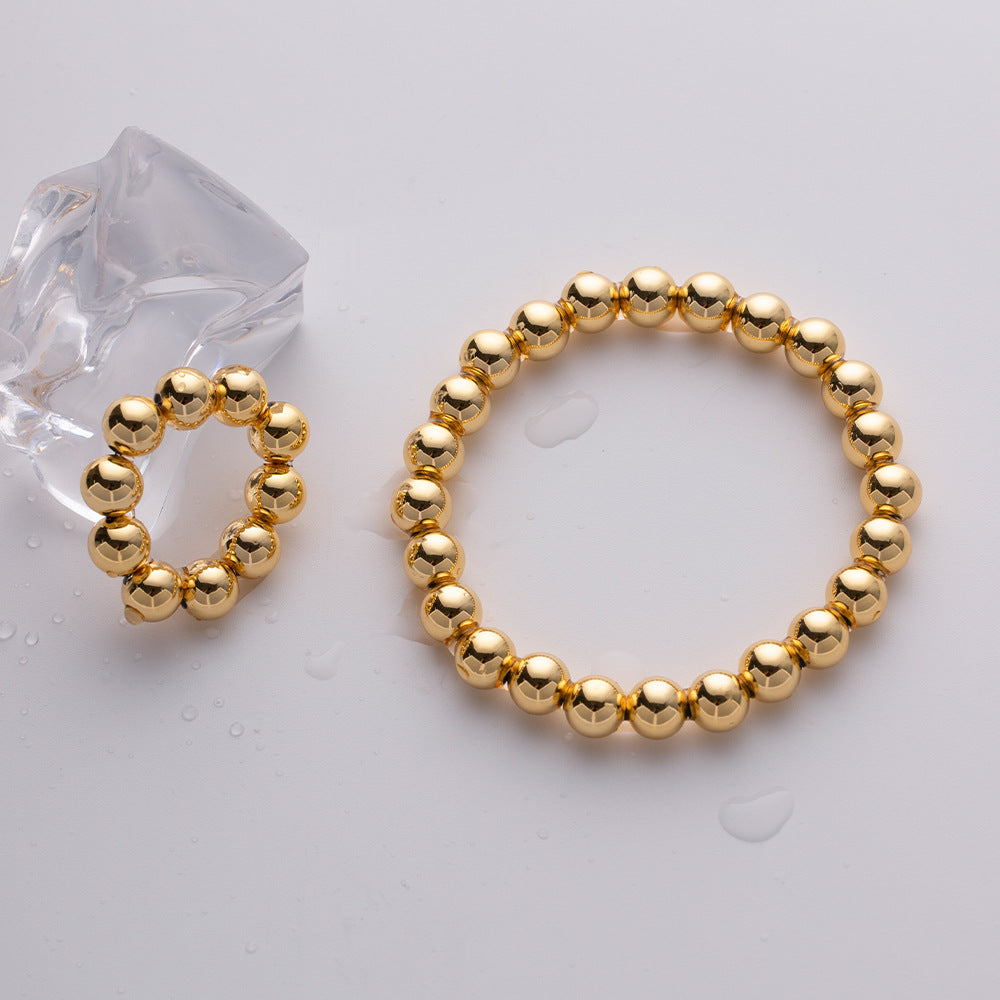 5pcs Fashion Popular 18K Gold Copper Bead Elastic 8Mm Non-Fading Necklace Jewelry