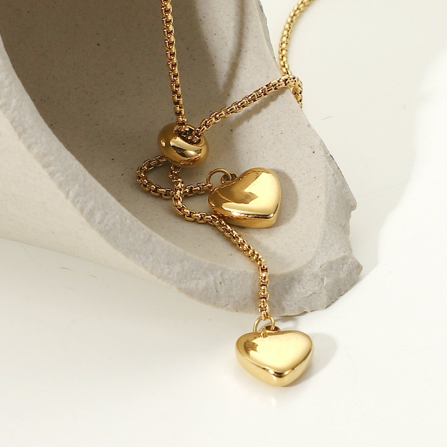 5pcs Titanium Steel Necklace 14K Gold Y-Shaped Rope Chain Two Love Pendant Necklace Women's Fashion Necklace