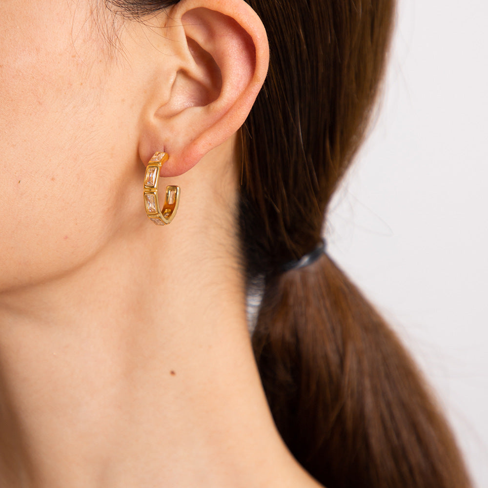 5pcs 18K Gold Stainless Steel Inset Zircon Earrings C-Shaped Advanced Design Do Not Fade Earrings For Women