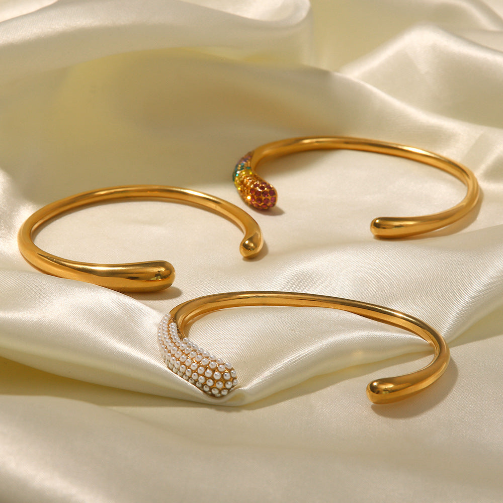 5pcs Fashion Design 18K Stainless Steel Smooth Open Bracelet Hand Plated Women's Hand Jewelry