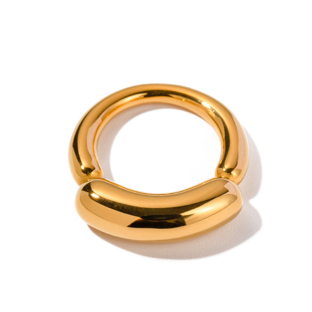 5pcs Style Solid Color 18K Gold Plated Stainless Steel Ring With All Trends Do Not Fade Niche Jewelry Ring