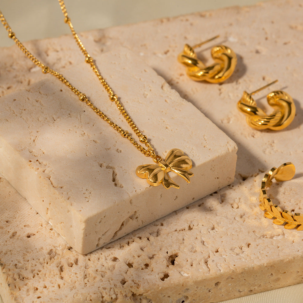5pcs 18K Gold Plated Stainless Steel Bead Chain Butterfly Pendant Necklace Everything Necklace Accessories