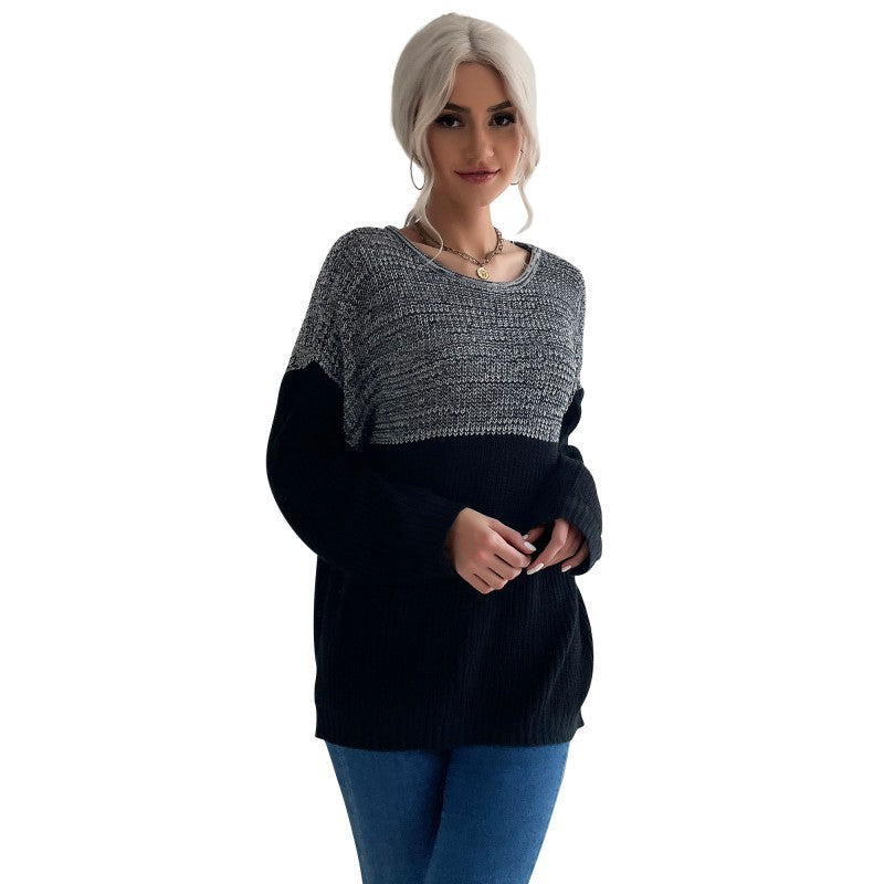 Fashion Women's Long Sleeve Color Matching Sweater Slim Autumn Winter Girl
