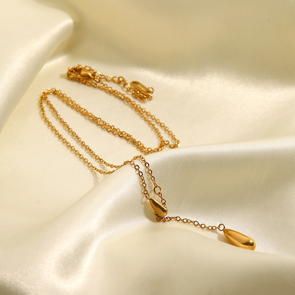 5pcs Simple Cold Drop Necklace Female Niche Design Metal Light Luxury High-Grade Sense Of Temperament Clavicle Chain