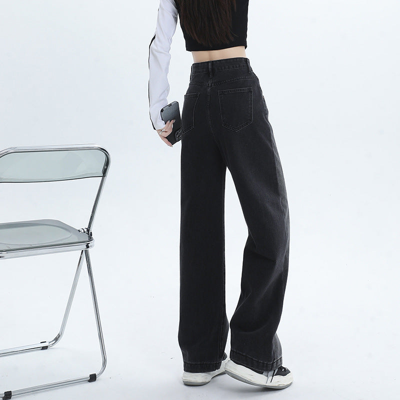 High-Waisted Wide-Leg Jeans For Women Loose-Looking Skinny Men Mopping Narrow Straight Leg Pants Autumn