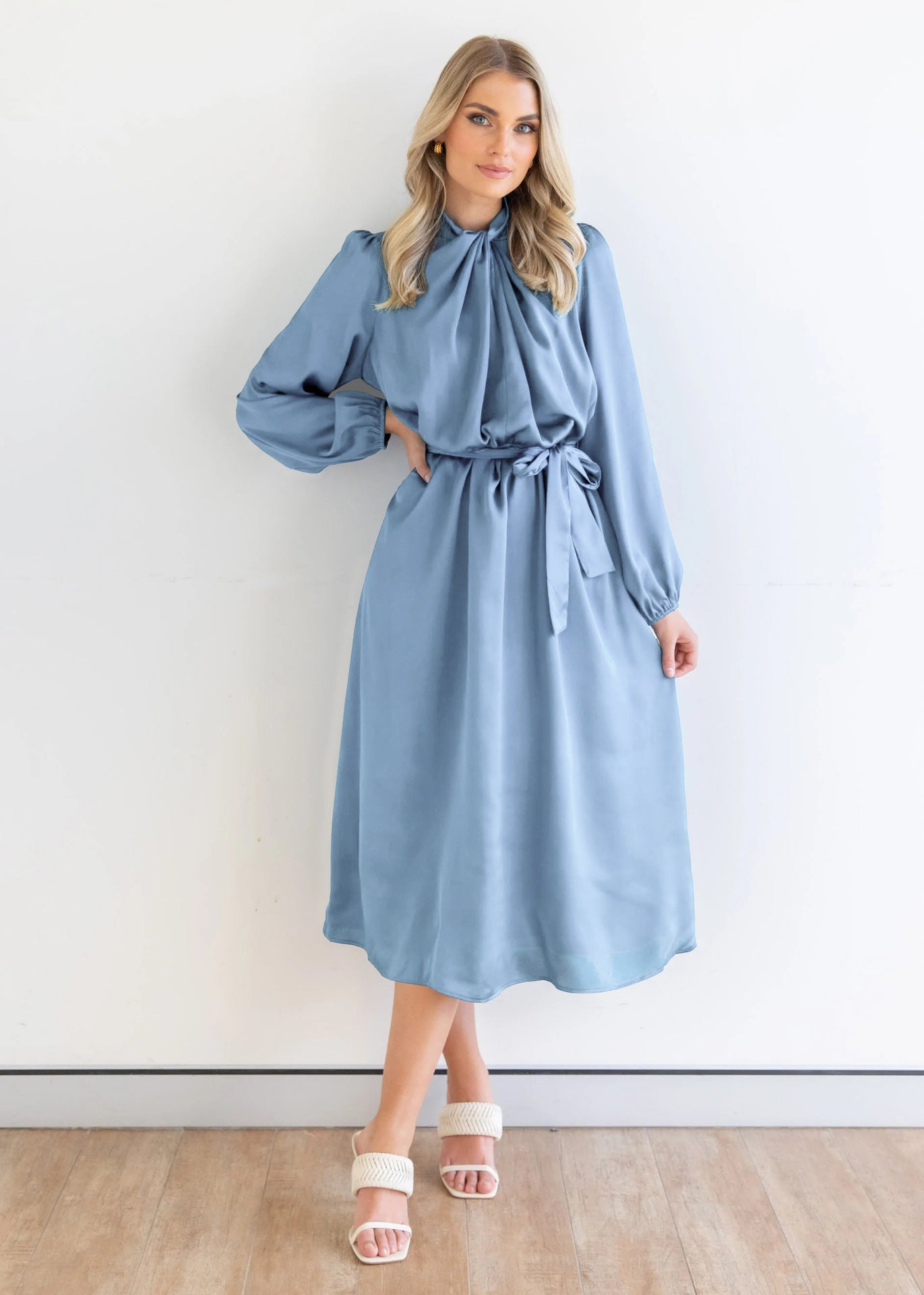 Fashion Trend Satin Elegance Haute Couture Dress Autumn Long Sleeve Party Dress
