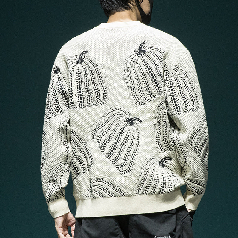 New Three-Dimensional Pumpkin Jacquard Sweater Men Loose Large Size Winter Heavy Crew-Neck Sweater Sweater