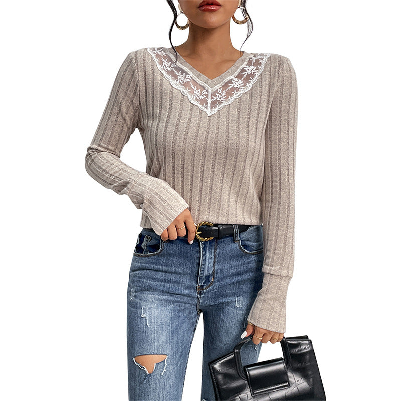 Autumn New Women's Solid Color Long Sleeve V-Neck Sweater