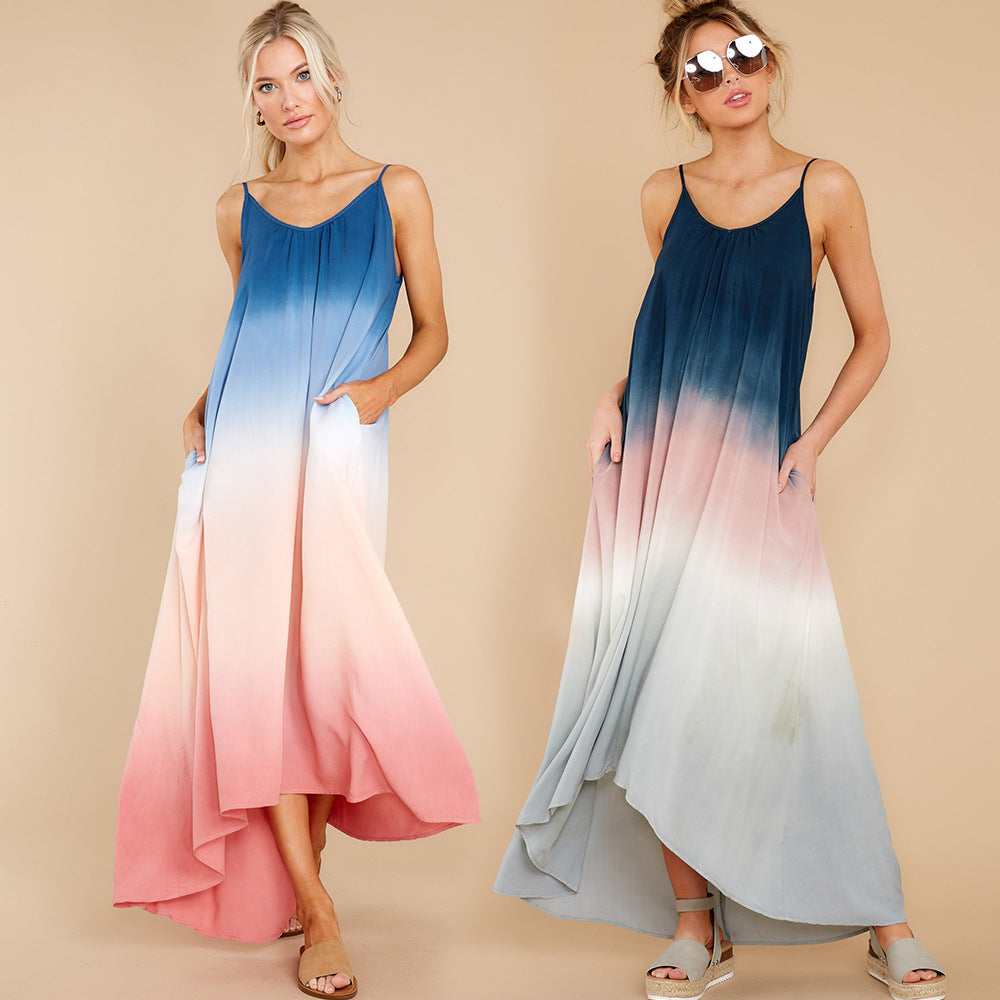 Fashion Tie Dye Digital Print Women's Summer Sexy Halter Dress U-Shape Halter Dress