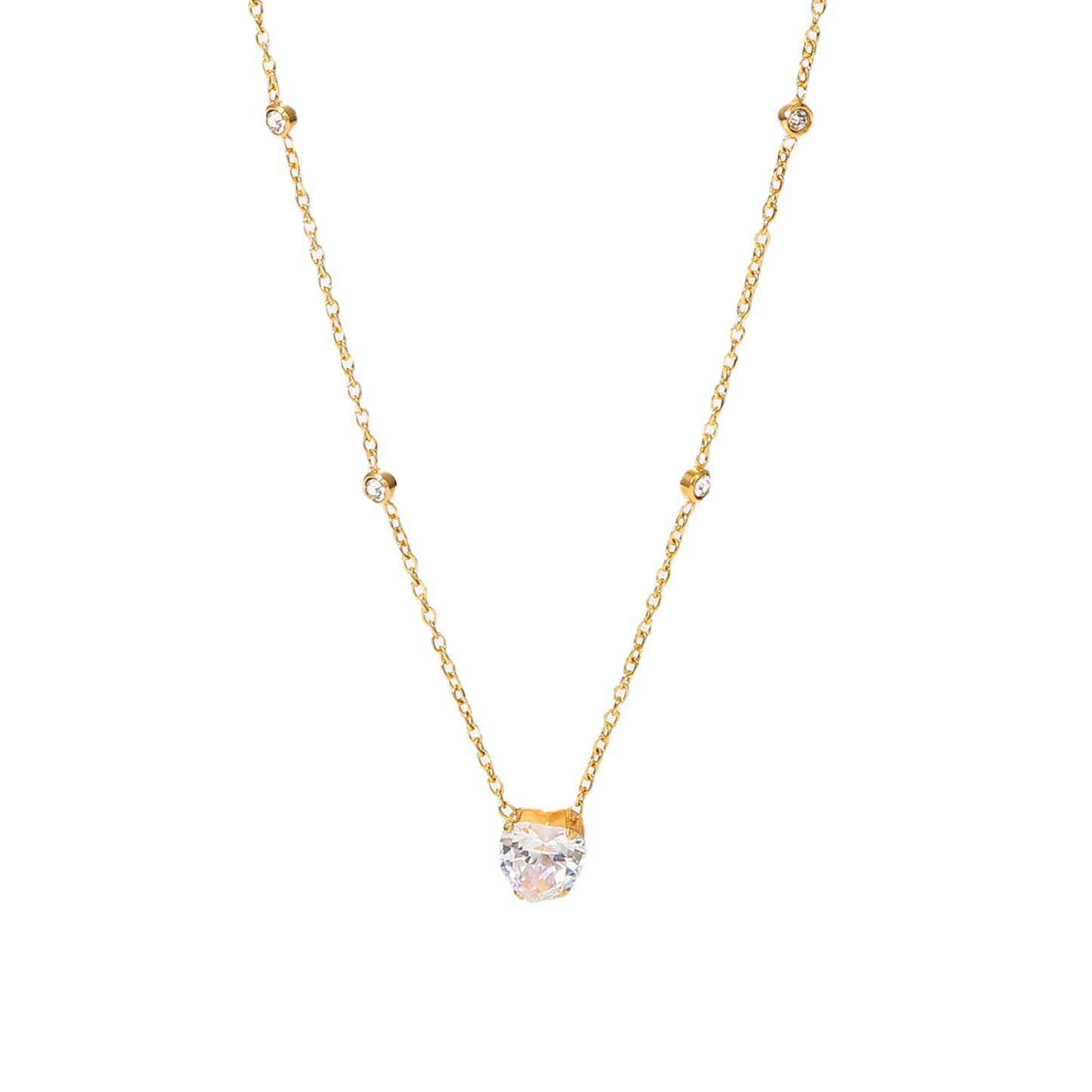 5pcs 18K Gold-Plated Stainless Steel Necklace White Heart-Shaped Zircon Necklace Ladies Temperament Jewelry With A Of Necklaces