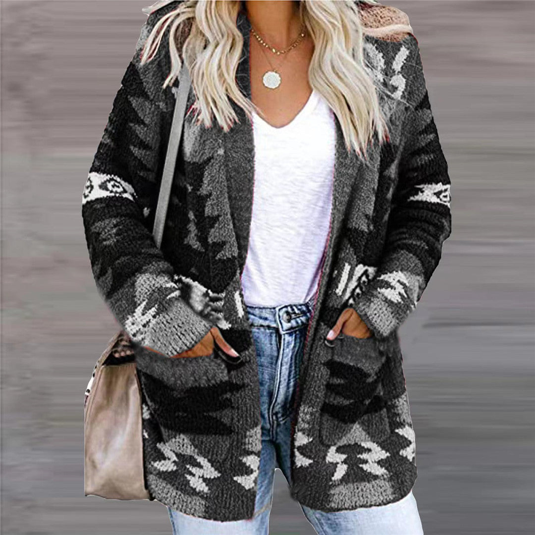 Autumn Winter Women's Loose Halloween Sweater Christmas Printed Knitted Long-Sleeved Cardigan